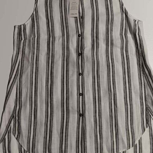 Chico's Sleeveless Linen Striped Tunic in White and Grey Size Small (0)- - Picture 1 of 5